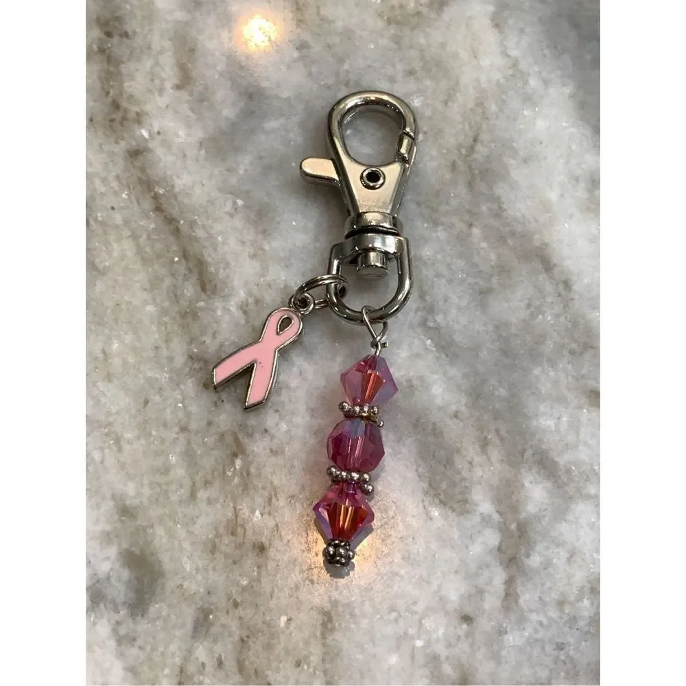 Handmade Pink Crystal Scissor Key Ring FOB #pink #breast cancer #October